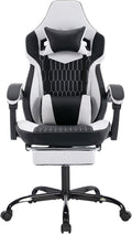 Gaming Chair with Massage and Footrest, Ergonomic High Back PC Racing Chair, 300LBS Capacity with Adjustable Lumbar Support & Headrest for Office and Desk (Model B, Black+White)
