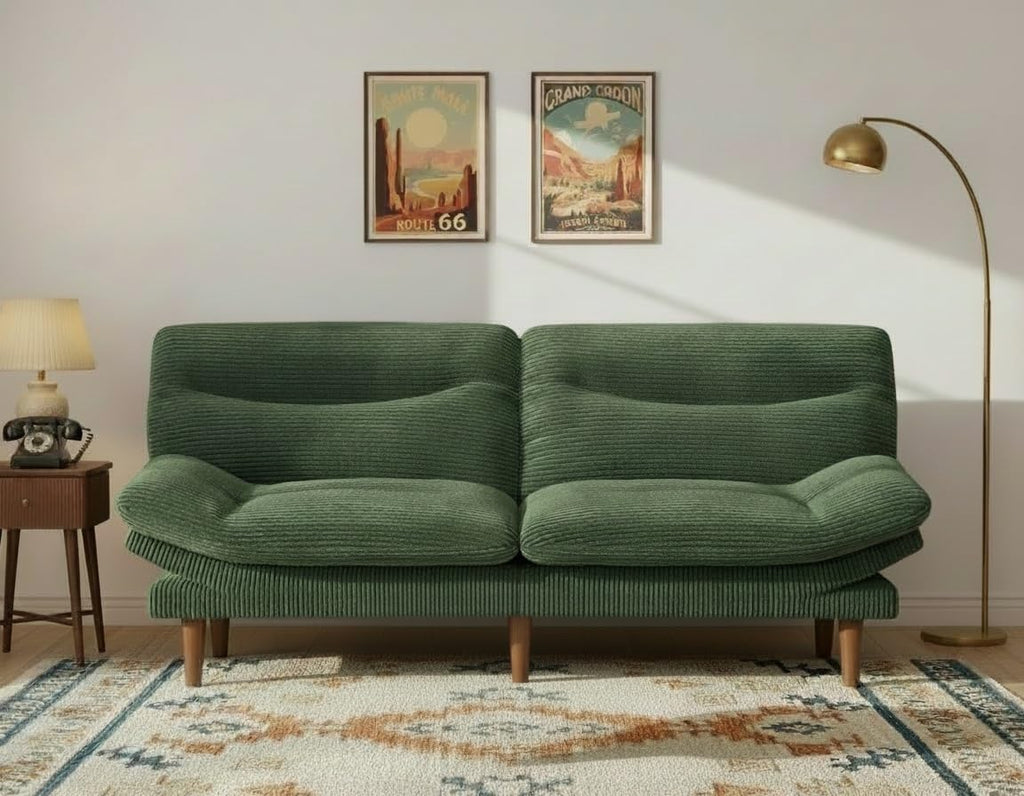 66″Futon Sofa Bed,3-in-1 Futon Couch w/Adjustable Backrest & Armrests, Convertible Sleeper Sofa Bed, Small Folding Sleeper Recliner w/Removable Cushion for Apartment, Living Room,Office (66in,Green) | Corduroy