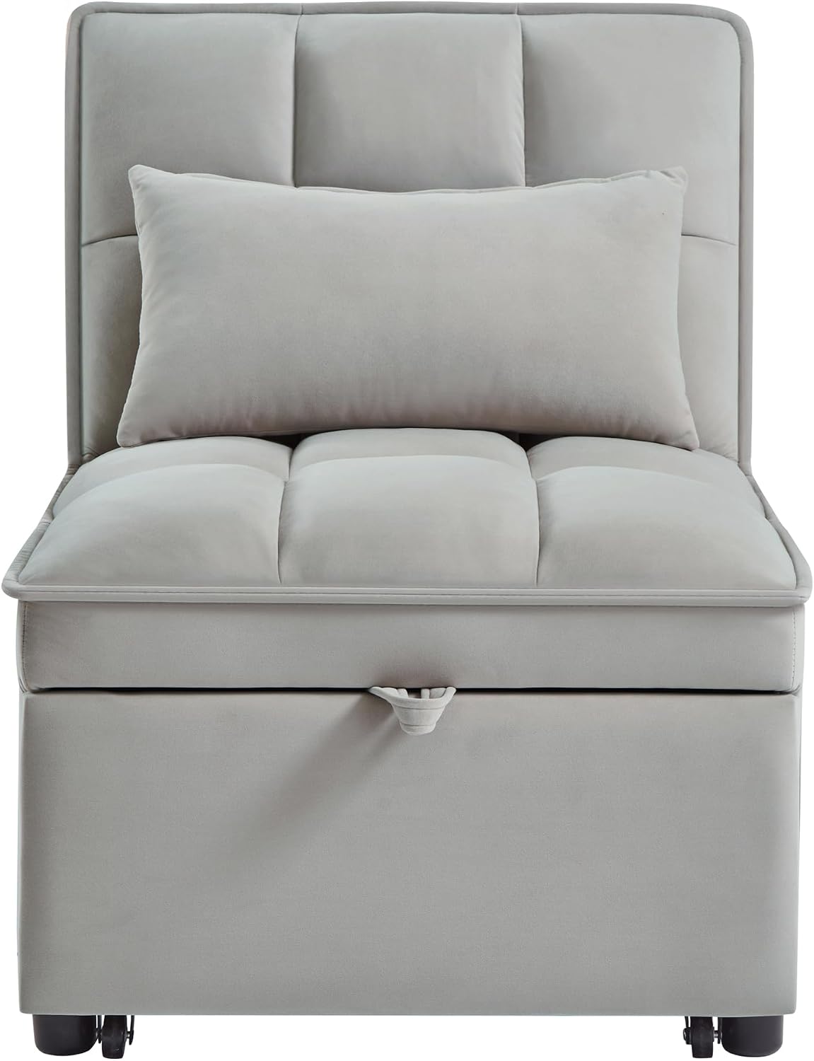 YOPTO Multi-Function Convertible Single Sleeper Sofa Bed with Storage Pockets,Velvet Tufted Pull-Out Couch Bed 4in1 W/Adjustable Backrest & Pillows,Chaise Lounge for Living Room,Small Space,Gray