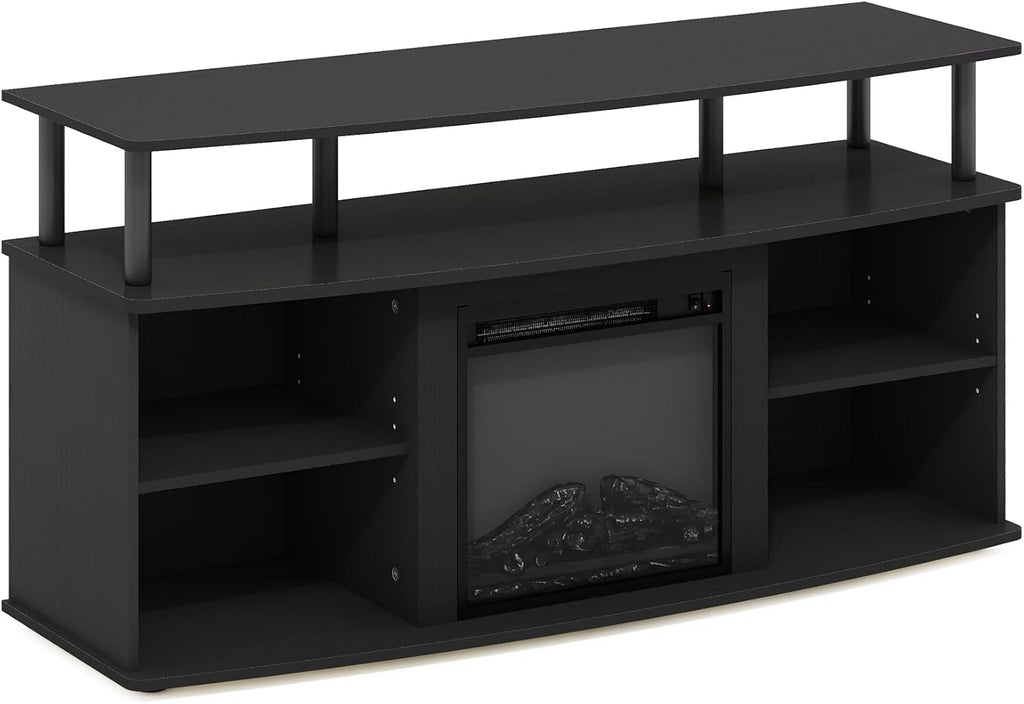 Furinno Jensen Fireplace TV Stand, Entertainment Center, TV Console for TV up to 55 Inch with Fireplace and Open Shelving Storage, for Living Room, Bedroom, Americano