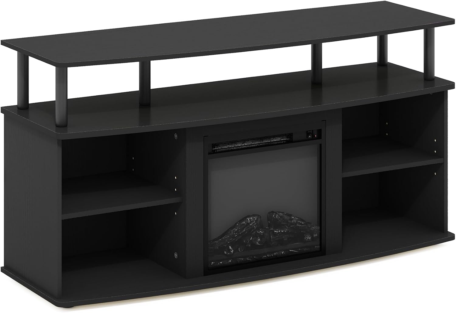 Furinno Jensen Fireplace TV Stand, Entertainment Center, TV Console for TV up to 55 Inch with Fireplace and Open Shelving Storage, for Living Room, Bedroom, Americano