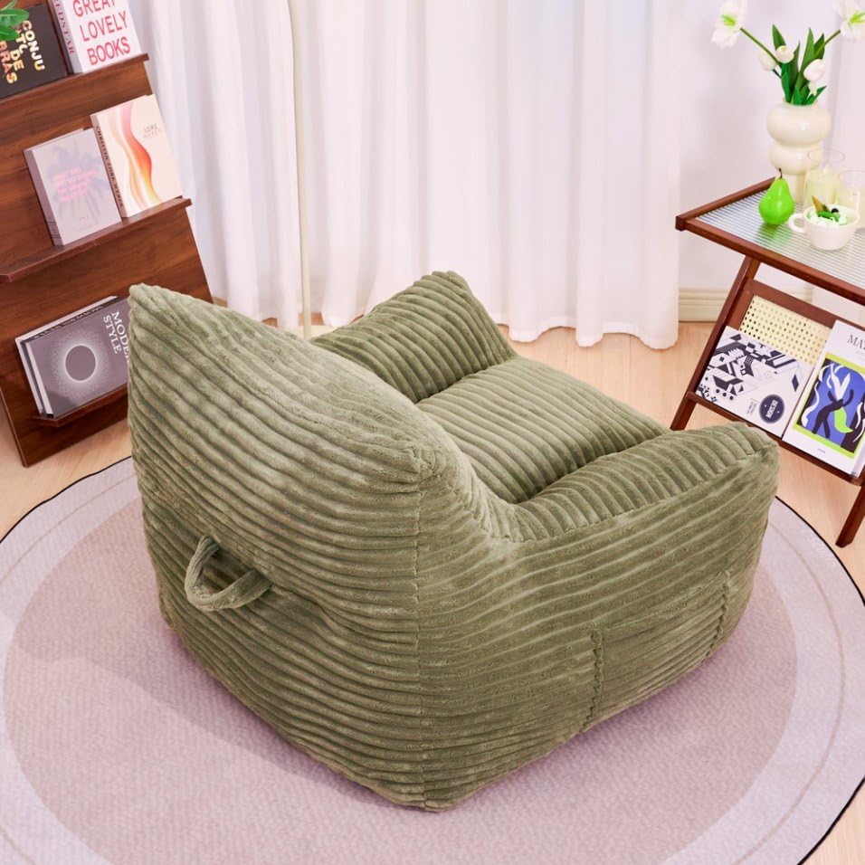 Bean Bag Chair for Adults with Armrests - Oversized Comfy Beige Beanbag Lounge Lazy Floor Sofa Chair for Living Room, Bedroom & Dorm, Cozy Fluffy Single Cloud Mini Couch