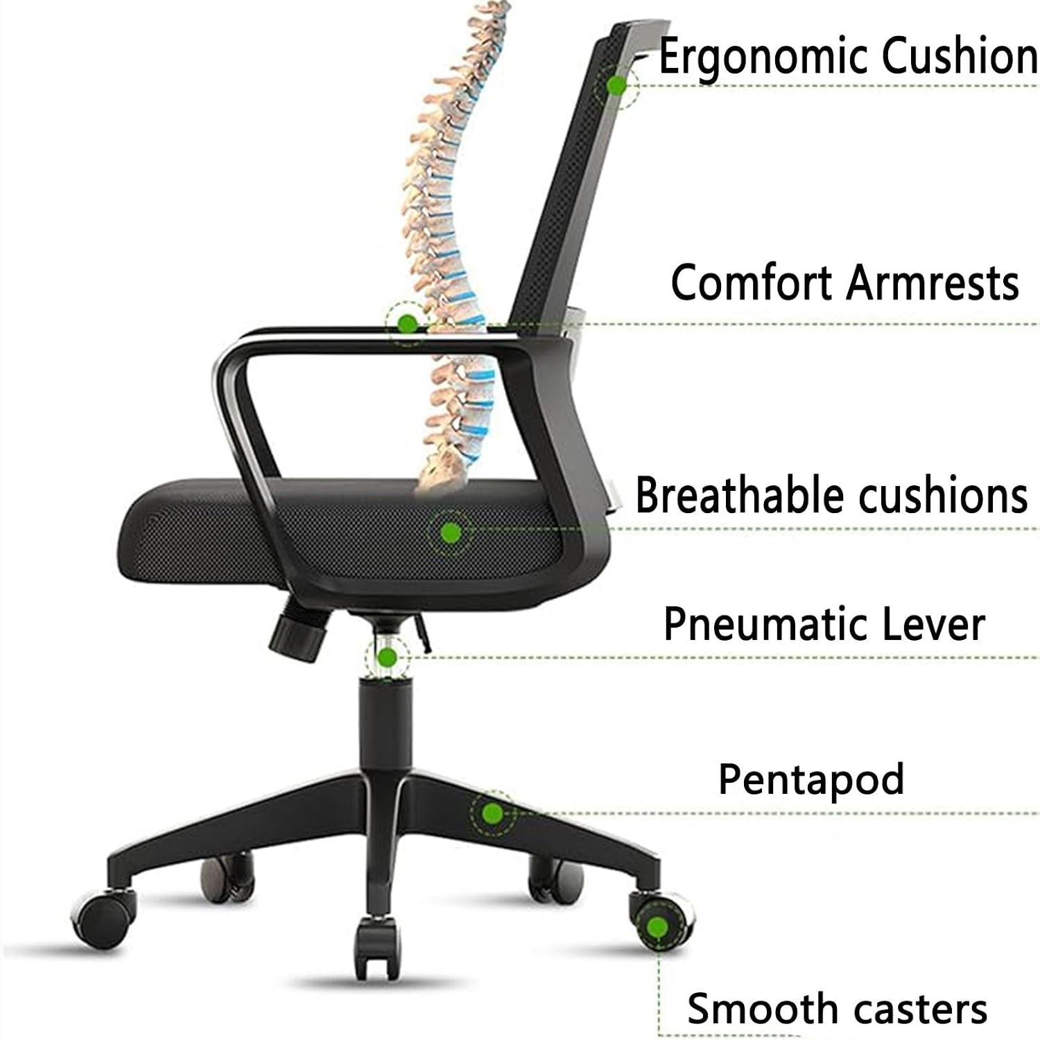 Ergonomic Desk Chair, Desk Chair Comfy Set Of 2,Mid-Back Mesh Computer Chair, Lumbar Support Comfortable Executive,Adjustable Rolling Swivel Task Chair With Armrests For Home Office And Gaming