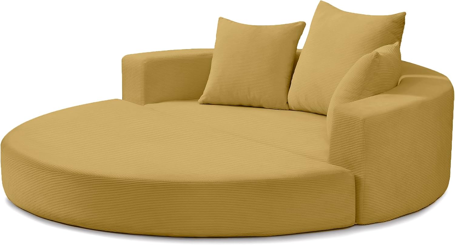 KEIKI 67' Corduroy Convertible Circular Floor Sofa Bed,Multi-Functional Adjustable Futon Couch for Living Room Office,No Assembly