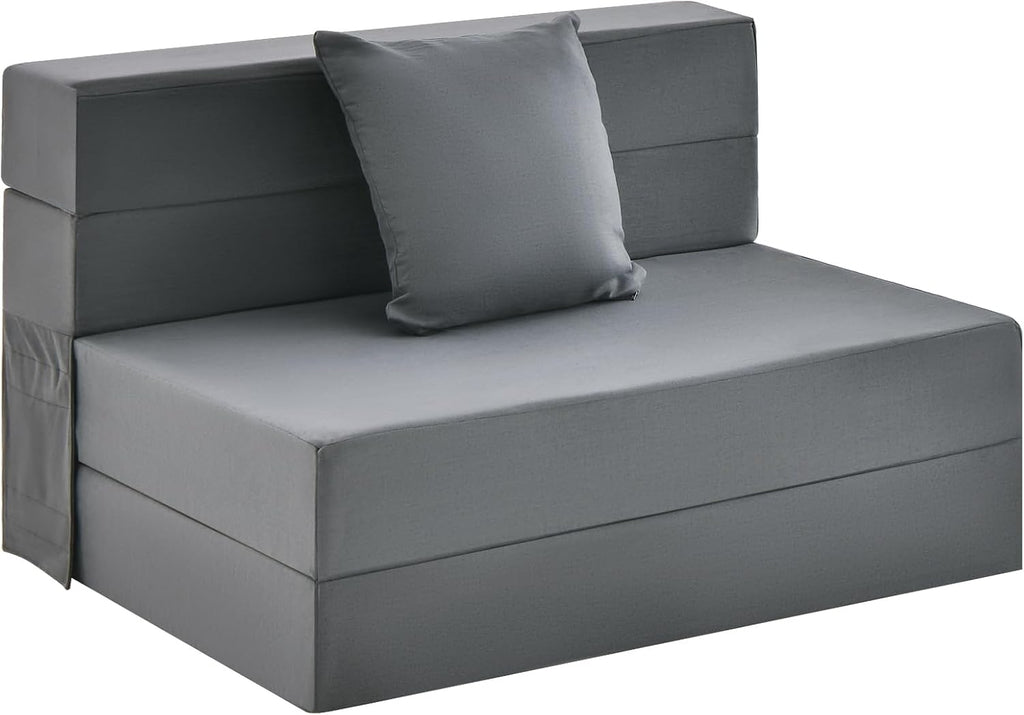 Giantex 6 Inch Folding Sofa Bed Couch with Pillow, Tri-fold Mattress with High-Density Foam, Foldable Floor Couch with Headrest, Portable Guest Bed with Zippered & Washable Cover, Dark Grey