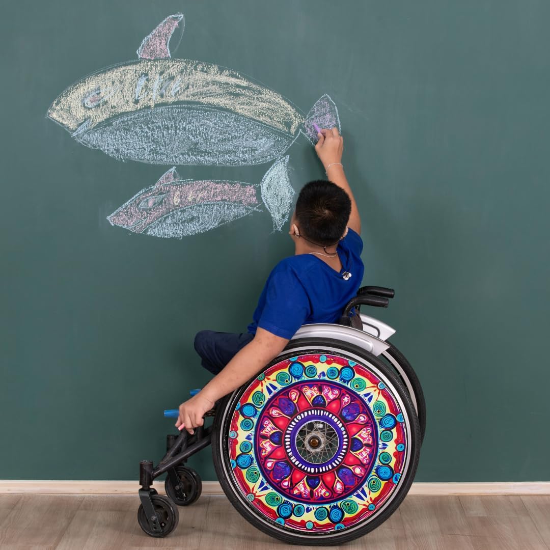 Designer Cover for Wheelchair Wheels, Enhances Aesthetics, Easy Install/Remove, Lightweight, New Matt Finish (Rangoli Design)