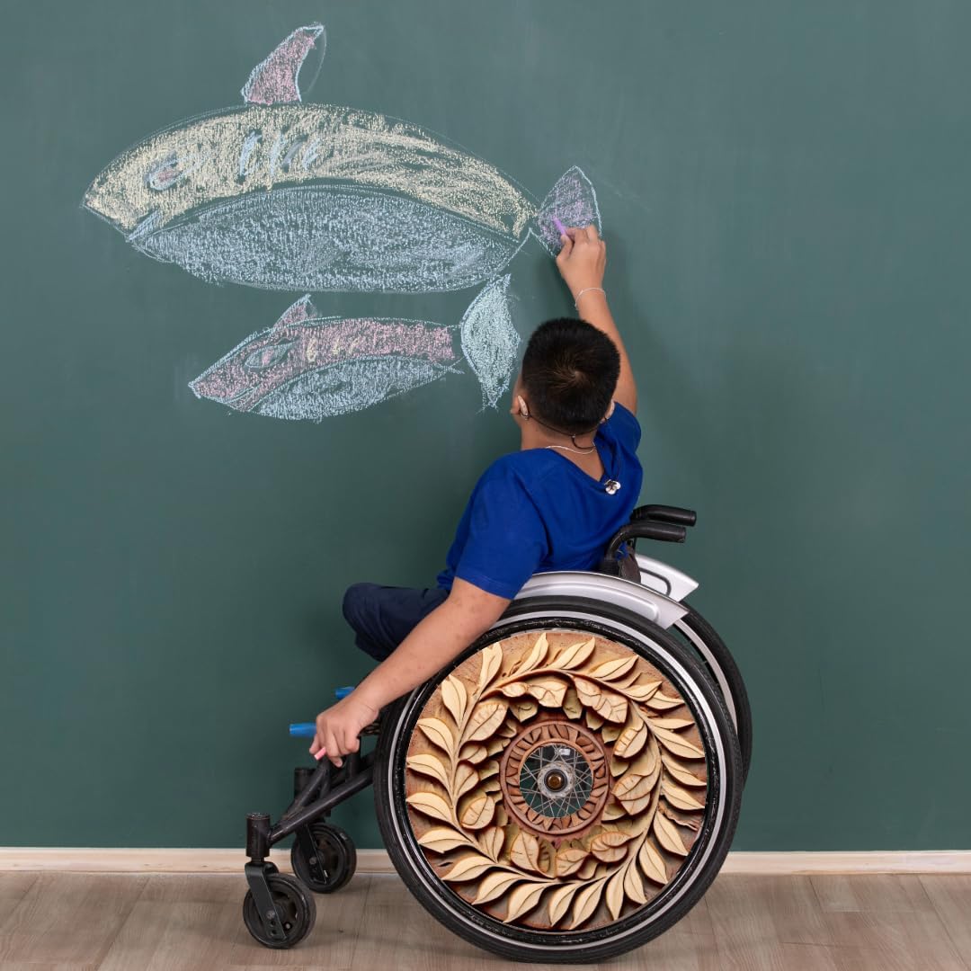 Designer Cover for Wheelchair Wheels, Enhances Aesthetics, Easy Install/Remove, Lightweight, New Matt Finish (Wooden Flower)
