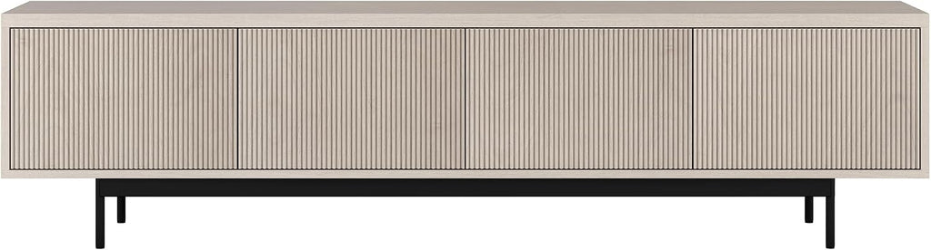Henn&Hart Fluted TV Stand for TVs up to 85' with 2 Open-Concept Ribbed Storage Cabinets for Living Room, Family Room, or Office, Beech White