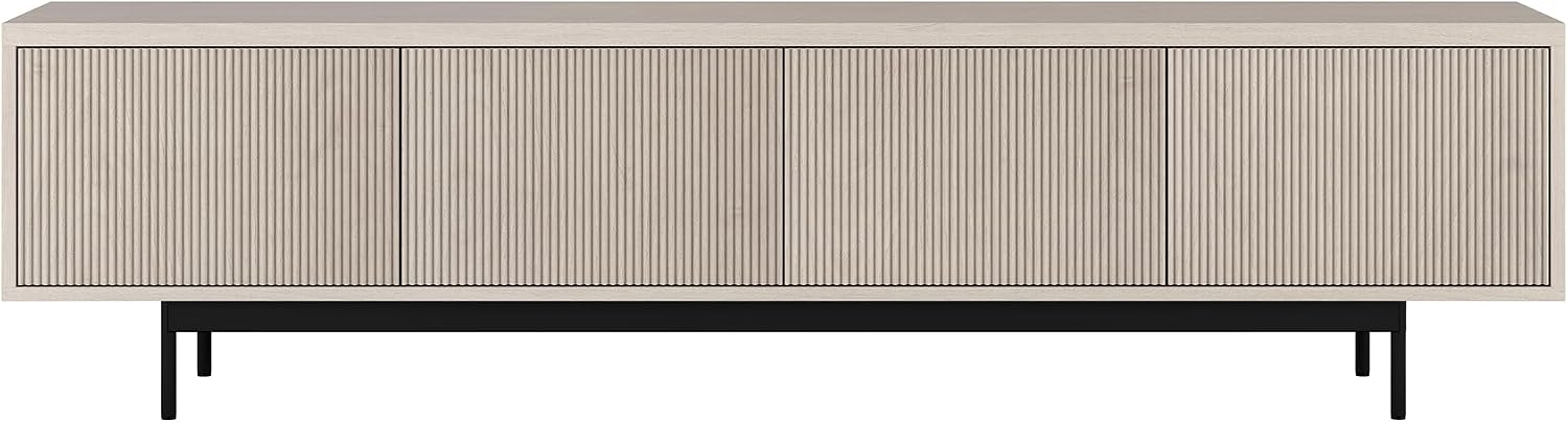 Henn&Hart Fluted TV Stand for TVs up to 85' with 2 Open-Concept Ribbed Storage Cabinets for Living Room, Family Room, or Office, Beech White