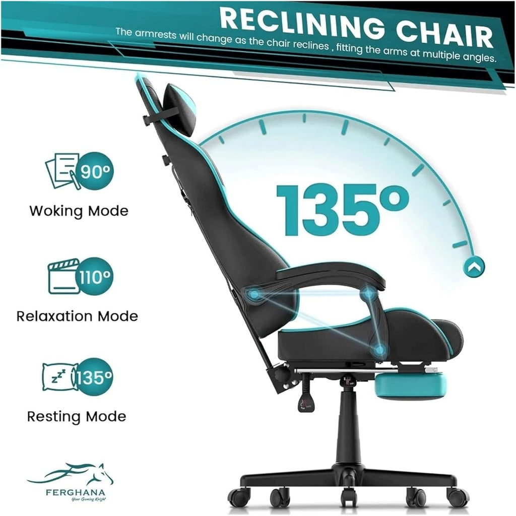 Gaming Chairs, Ergonomic Racing PC Game Computer Chair with Headrest Lumbar Support Adjustable Recliner