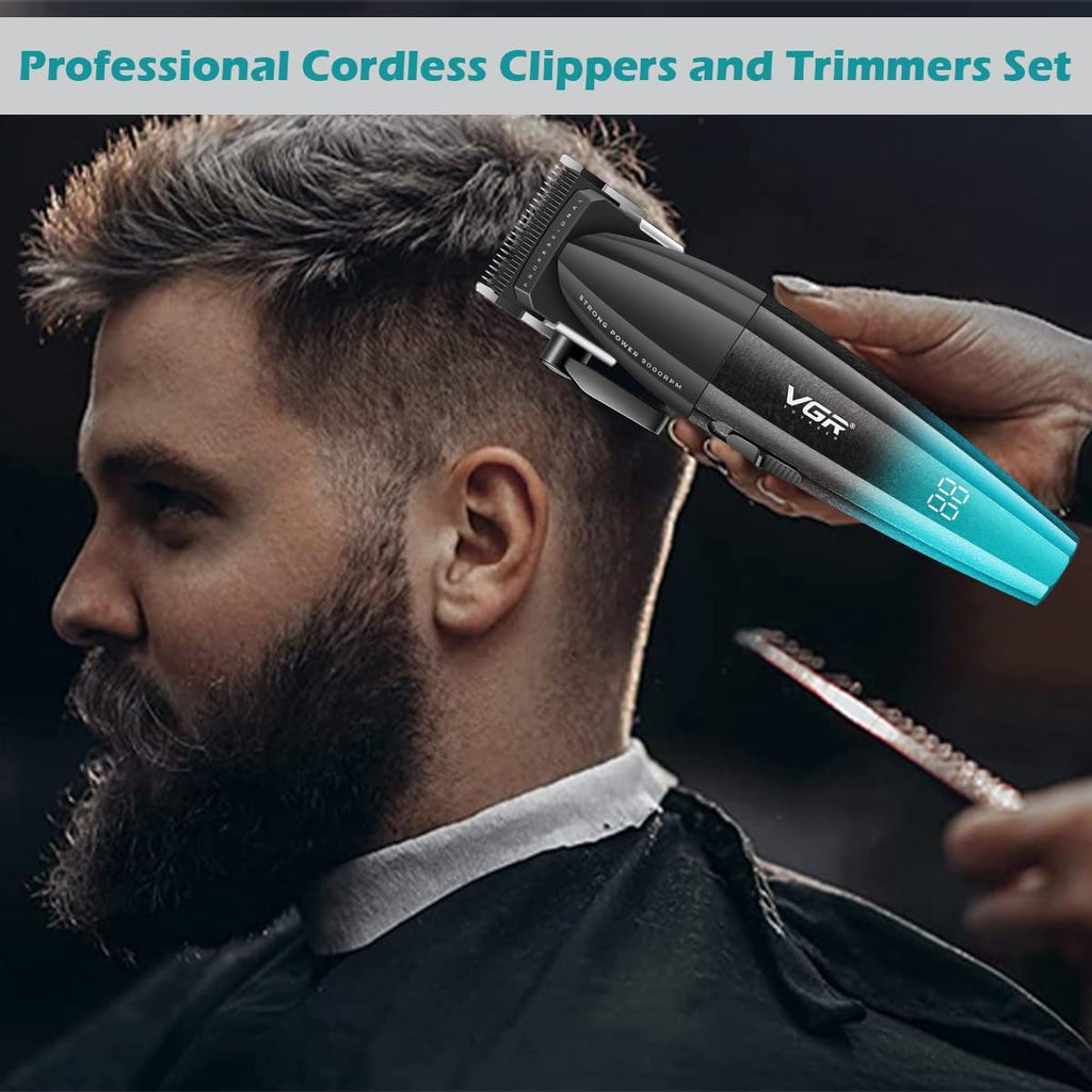 VGR 640S3 Professional 3 in 1 Hair Cutting Kit, 9000RPM Hair Clippers for Men Professional Hair Trimmer & Foil Shavers Set, Cordless Mens Barber Combo for Home, for Him(Green)