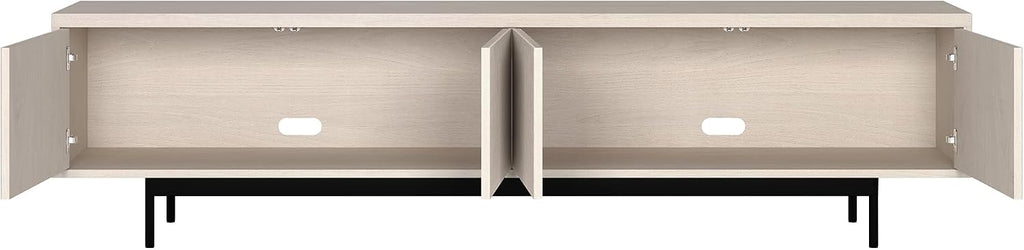 Henn&Hart Fluted TV Stand for TVs up to 85' with 2 Open-Concept Ribbed Storage Cabinets for Living Room, Family Room, or Office, Beech White