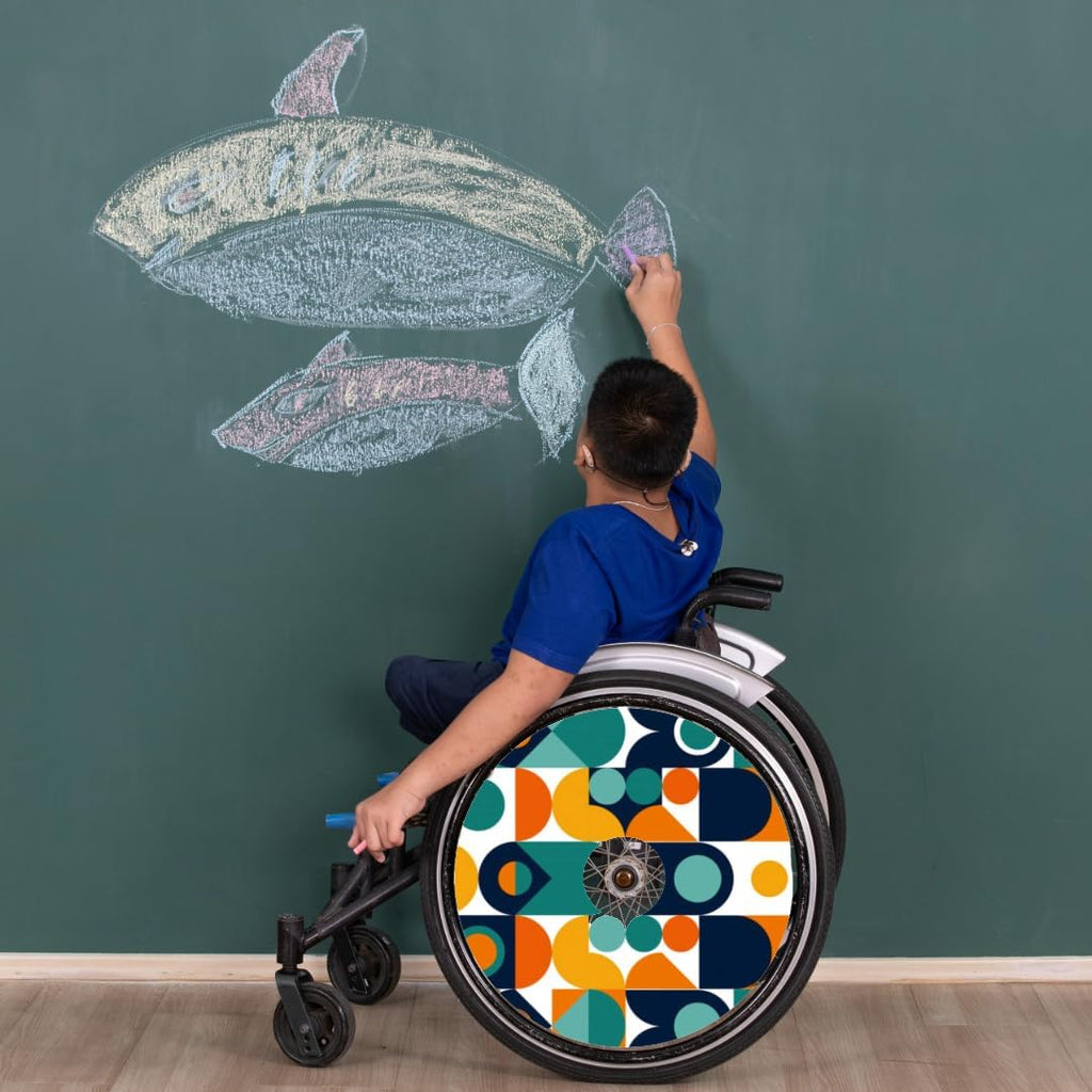 Designer Graduation Gift Covers for Wheelchair Wheels, Enhances Aesthetics, Easy Install/Remove, Lightweight, New Matt Finish (Geometric Shapes)