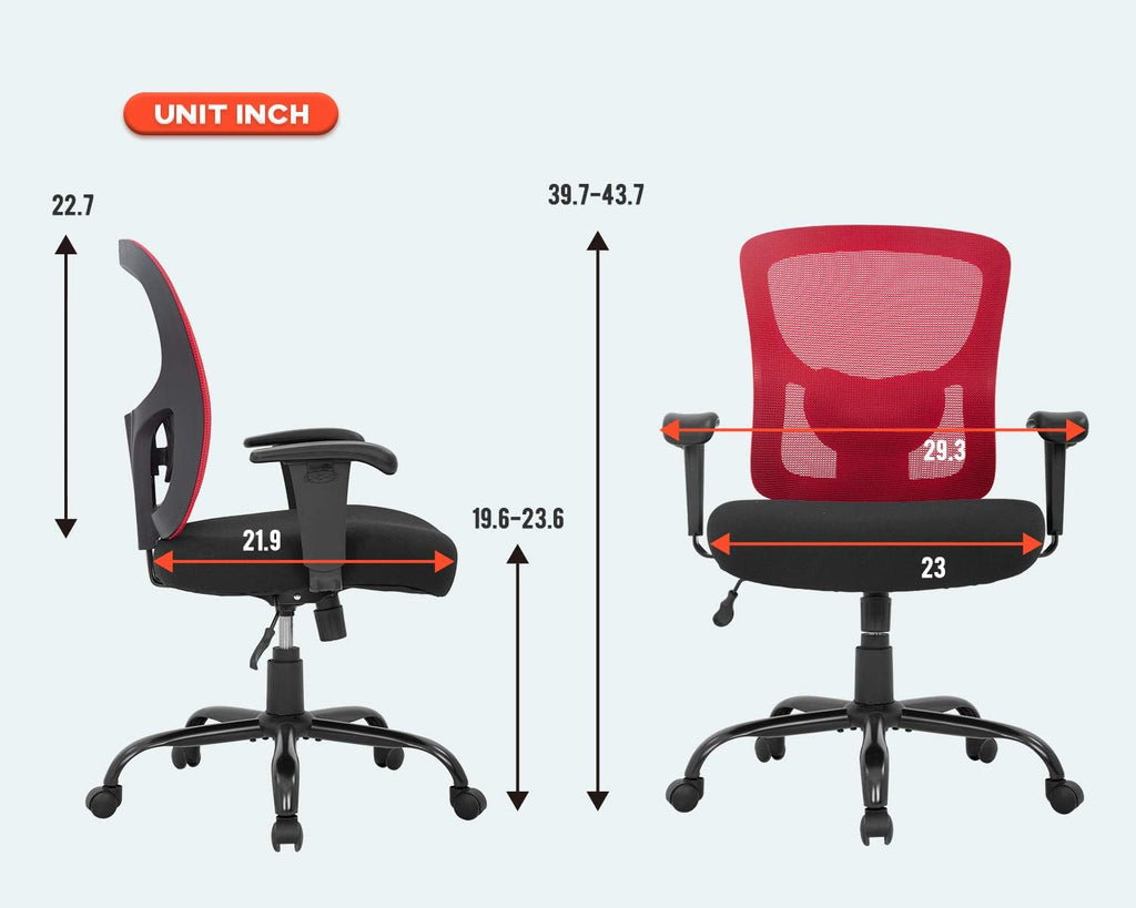 Big and Tall Office Chair+400lbs Wide Seat Mesh Desk Chair+Massage Rolling Swivel Ergonomic Computer Chair with Lumbar Support Adjustable Arms Task Chair for Heavy People+ (Red)