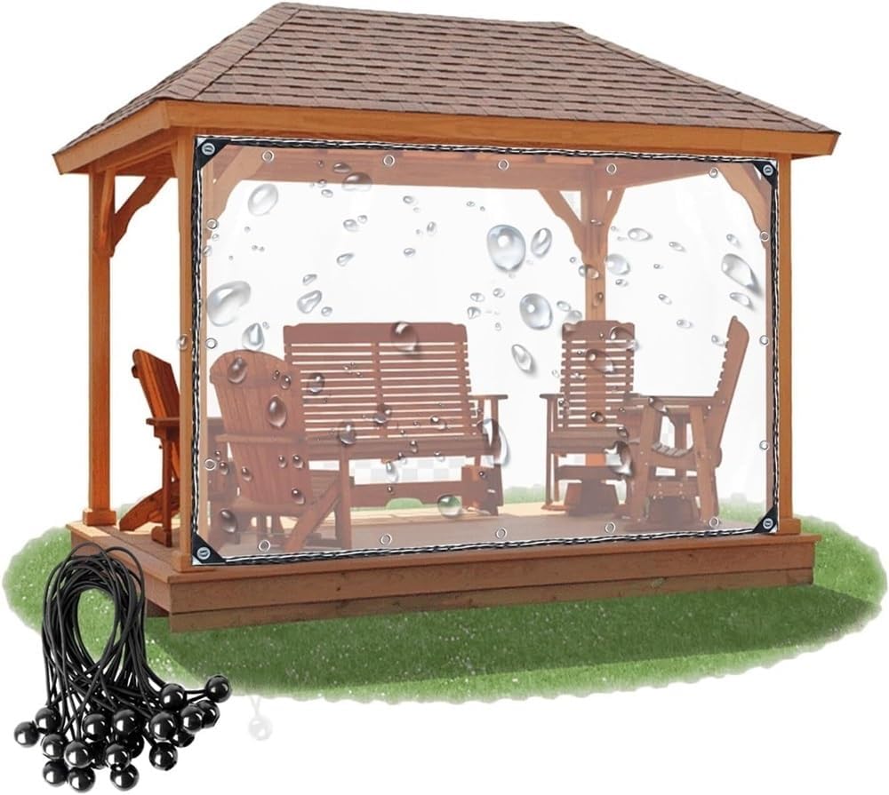 Zanotva Waterproof Side Panels Clear Tarp Panel,Heavy Duty Vinyl 14 Mil Curtains Tarp, Weather Resistant Pergola Side Curtains for Gazebo, Porch (Size : 20x9ft(6.0x2.7m))