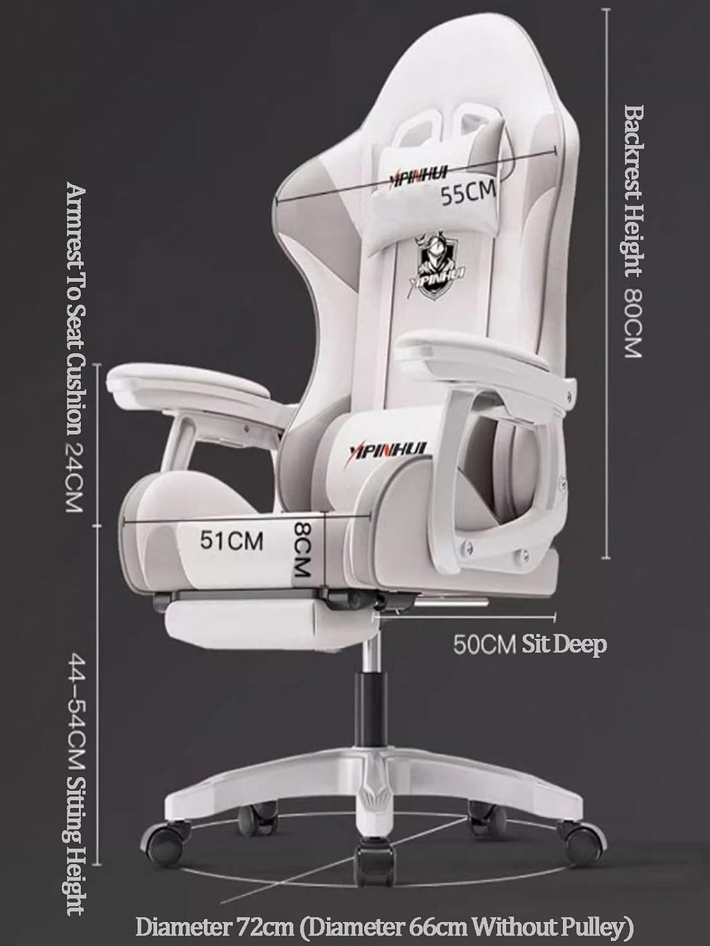 JSWHYBD Ergonomic Office Chair with Footrest Video Gaming Chairs for Adults 400lb High Back Reclining Computer Chair Big and Tall Pu Leather Adjustable Chair Nofootrest White