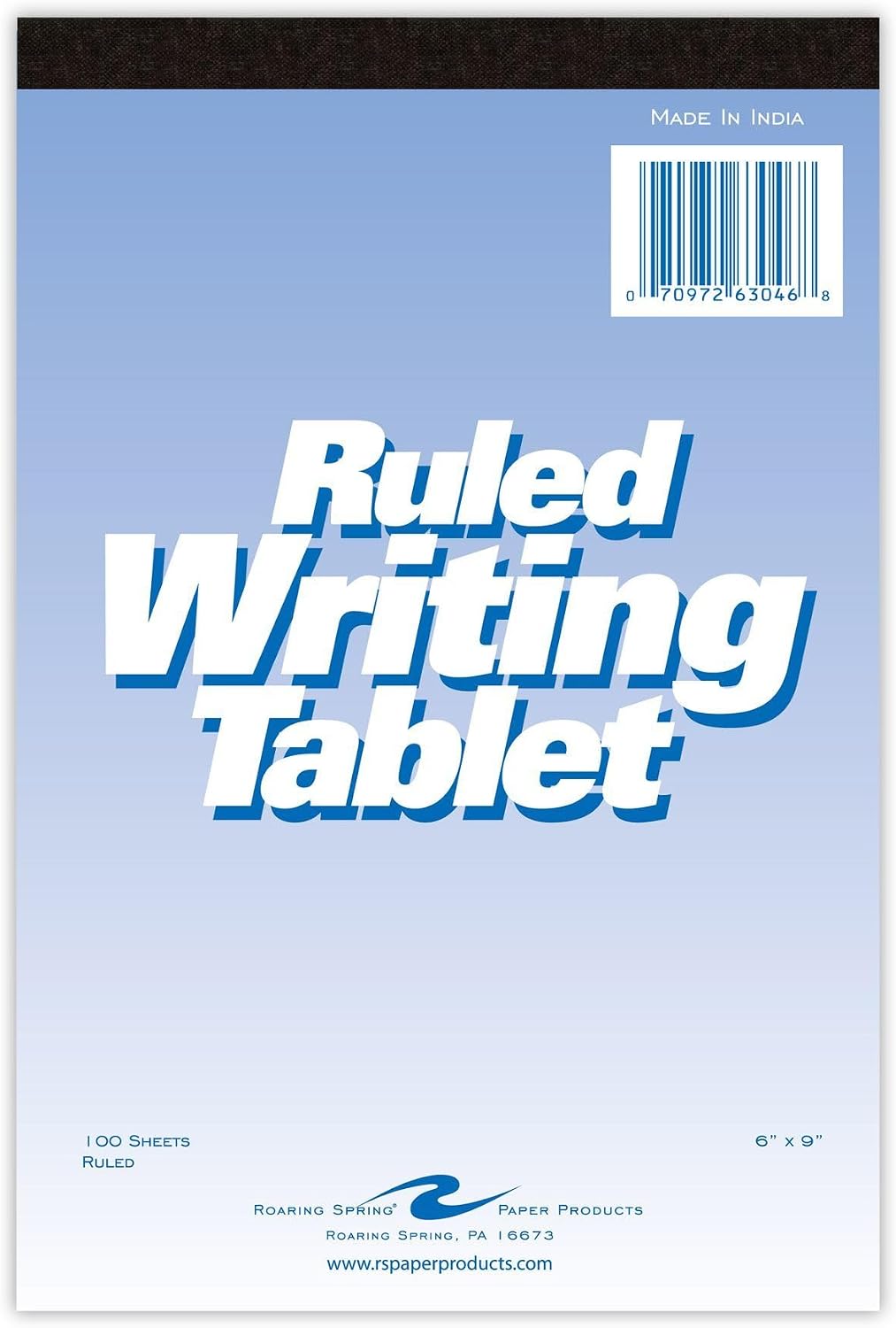 Roaring Spring 6' x 9' Writing Tablet, 100 Sheets 15 lb White Paper, Wide Ruled, Heavy Back Board, Top Edge Bound, Case of 48