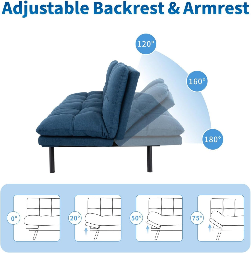 MUUEGM Futon Sofa Bed, 71' Convertible Linen Memory Foam Couch Bed, Modern Backrests Armrests Love Seat for Living Room,Apartment,Office,Blue Sleeper Couch