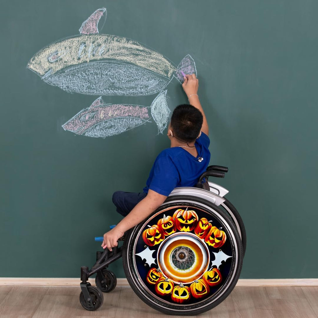 Designer Halloween Cover for Wheelchair Wheels for Adults & Kids, Enhances Aesthetics, Easy Install/Remove, Lightweight, New Matt Finish (Halloween Time!)