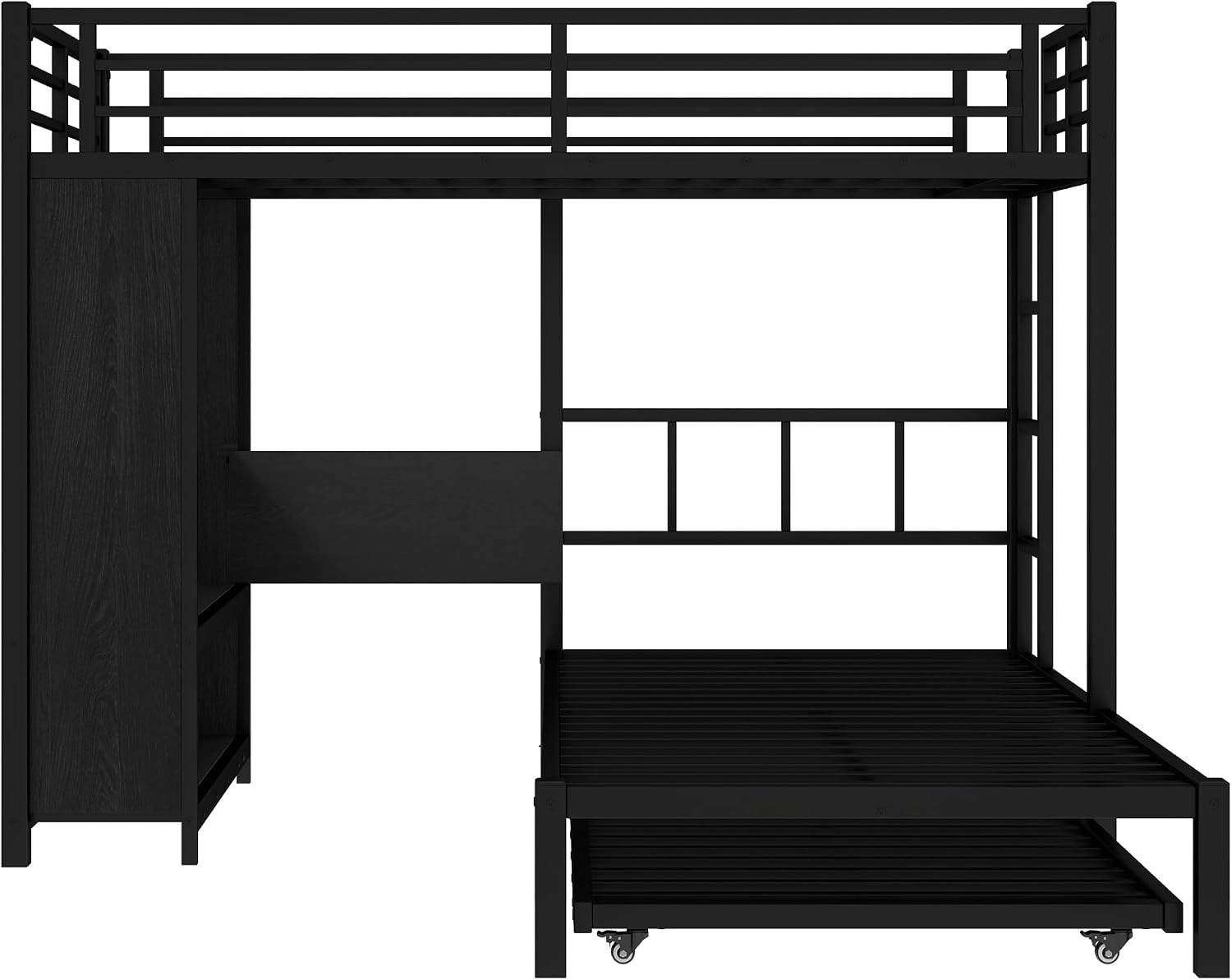 Bellemave Twin/Twin XL Over Twin XL bunk Bed with Foldable Desk and Wardrobe and Twin Trundle, loft Bed with Desk and Desk, Metal Bunk Beds with Storage, Black