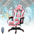 Gaming Chairs for Adults with Massage and Speakers, High Back Ergonomic Racing Chair with Footrest and Lumbar Support, LED Light Video Game Chair with Headrest and Lumbar Pillow,Pink