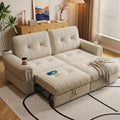 Convertible Couches, Queen Size Pull Out Sofa Bed with USB Charging Port and Cup Holders, Plannelette Fabric Convertible Sofa Bed for Small Space, Living Room, Apartment, Guest Room, Beige