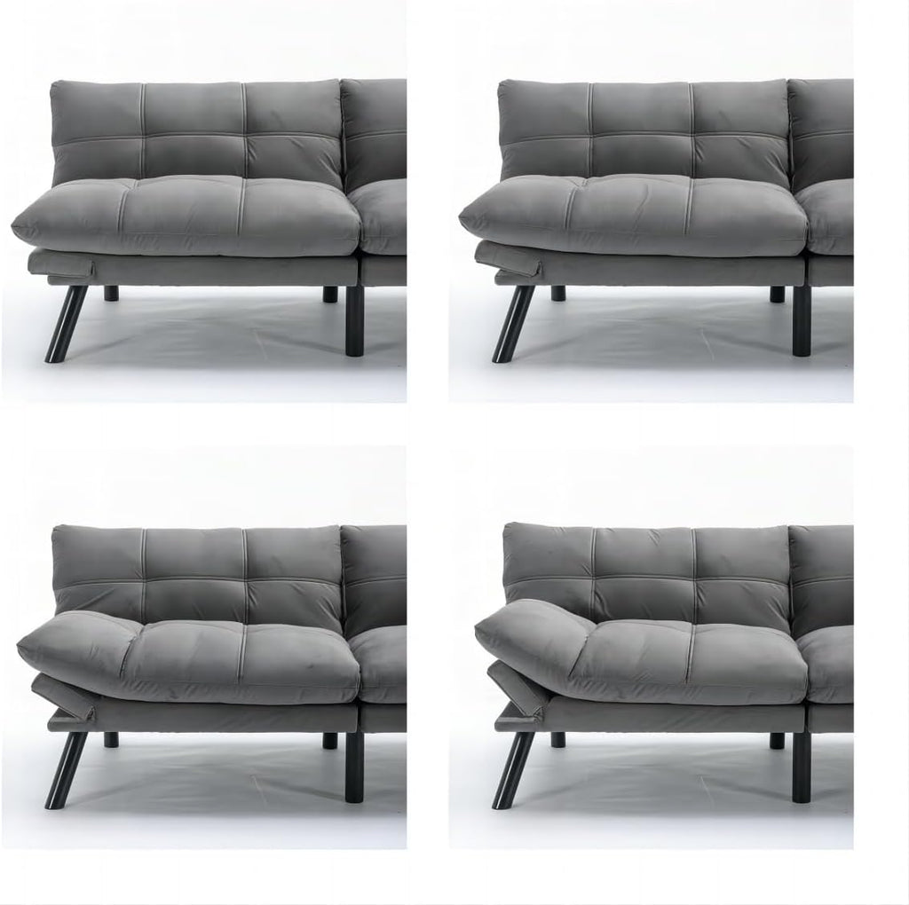 Convertible Futon Sofa Bed for Small Spaces, Modern Multi-Functional Sleeper with Adjustable Backrest, Tufted Brown Fabric Couch for Living Room, Apartment, Dorm (Light Grey)