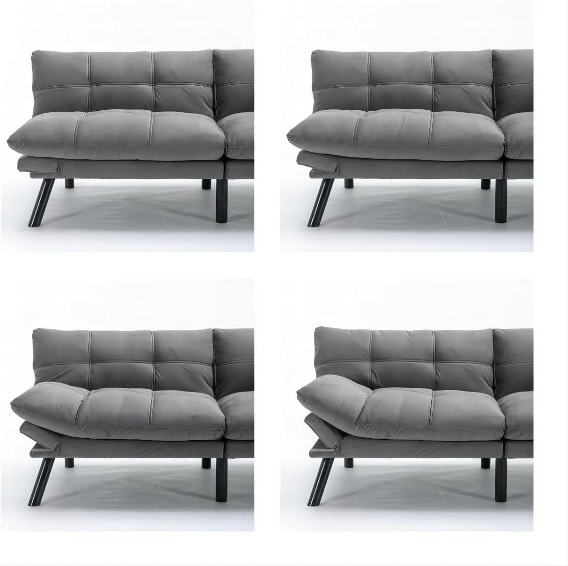 Convertible Futon Sofa Bed for Small Spaces, Modern Multi-Functional Sleeper with Adjustable Backrest, Tufted Brown Fabric Couch for Living Room, Apartment, Dorm (Light Grey)