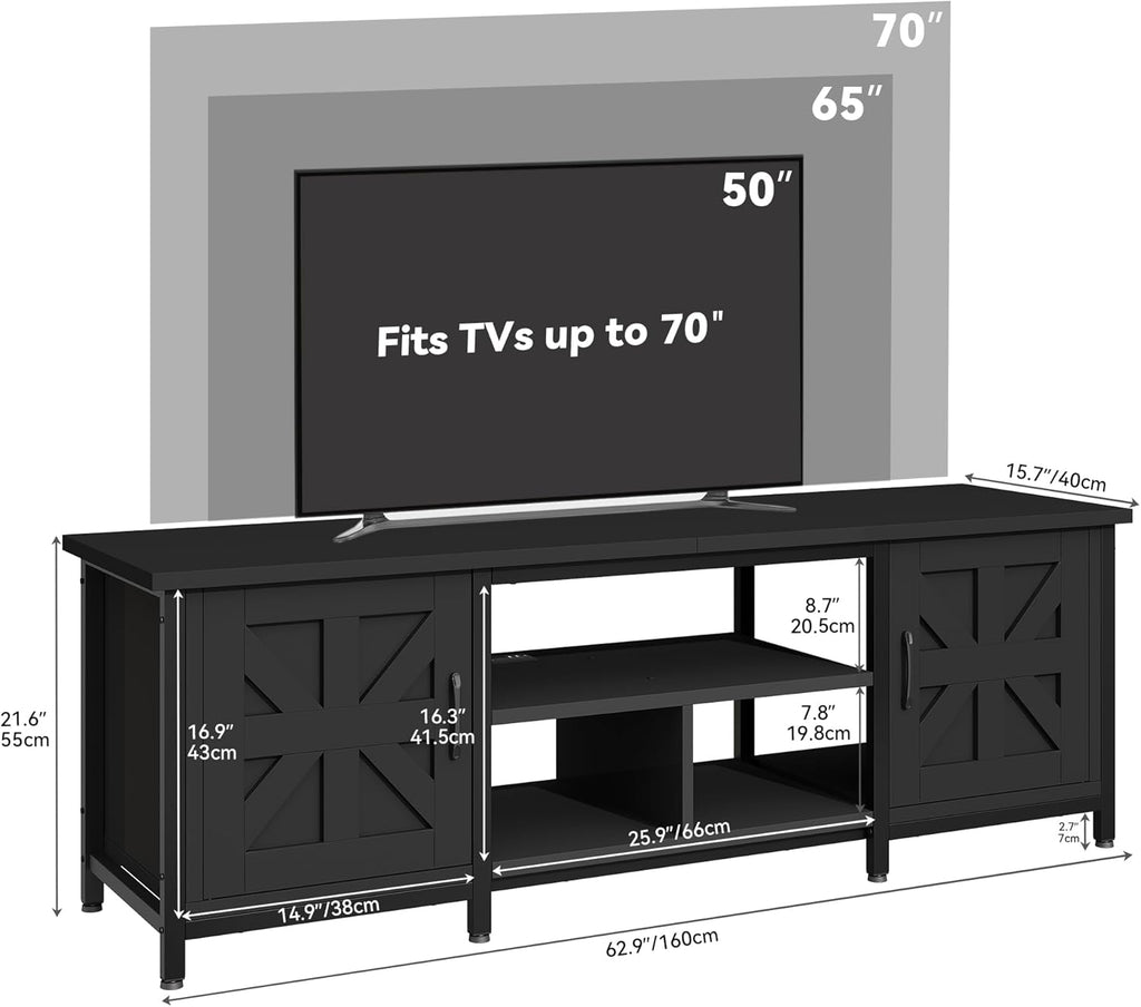 YITAHOME TV Stand with LED Lights & Charging Station, Farmhouse Entertainment Center with Storage Cabinets & Shelves, Cross-Pattern Doors, Fits TVs up to 70'', TV Consoles for Living Room, Black