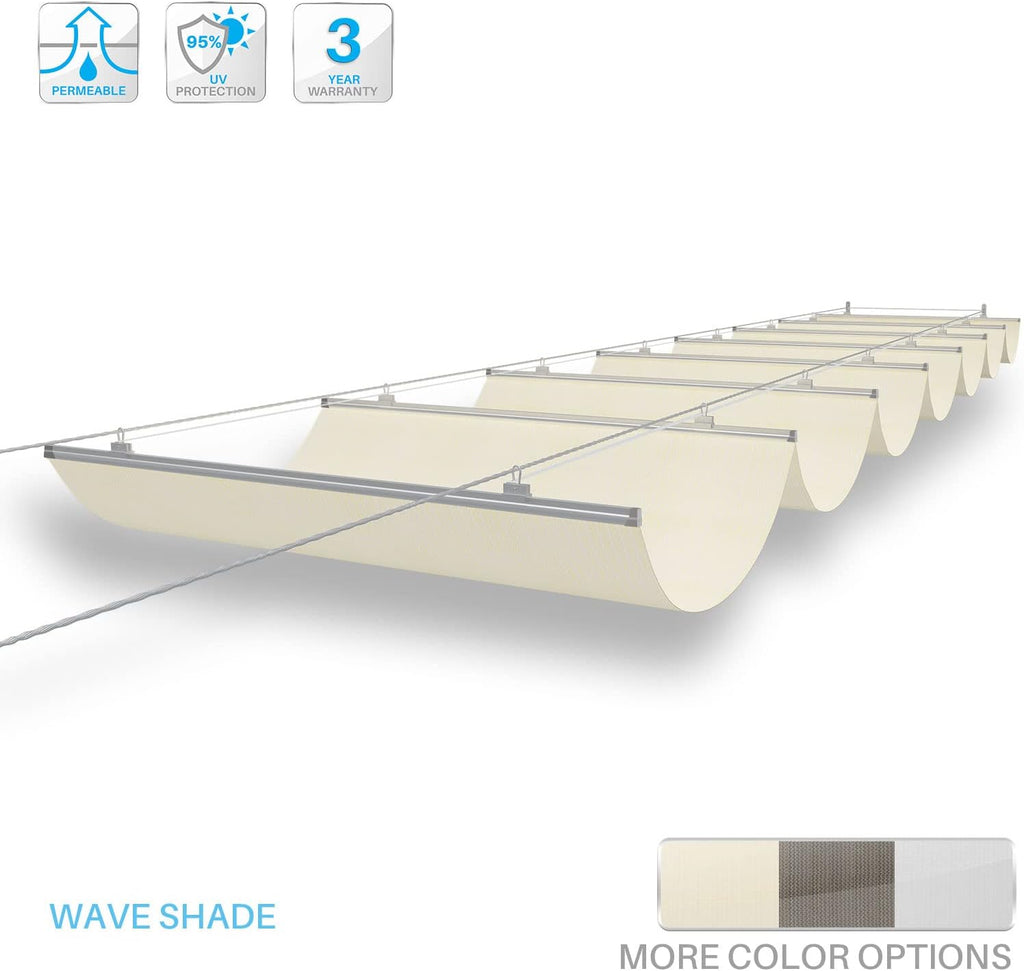 Patio 3'W x 24'L Pergola Shade Cover Retractable Canopy Replacement, Outdoor Pergolas Fabric Covers for Patio, Sun Shades Cloth with Slide-On Wire Cable for Deck Gazebo Backyard, Beige