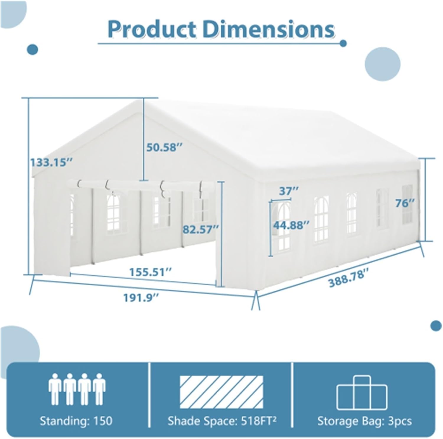 2025 Party Gazebo Heavy Duty Tent Large Wedding Event Shelters Removable Outdoor Carport Camping Garden Patio 16x32
