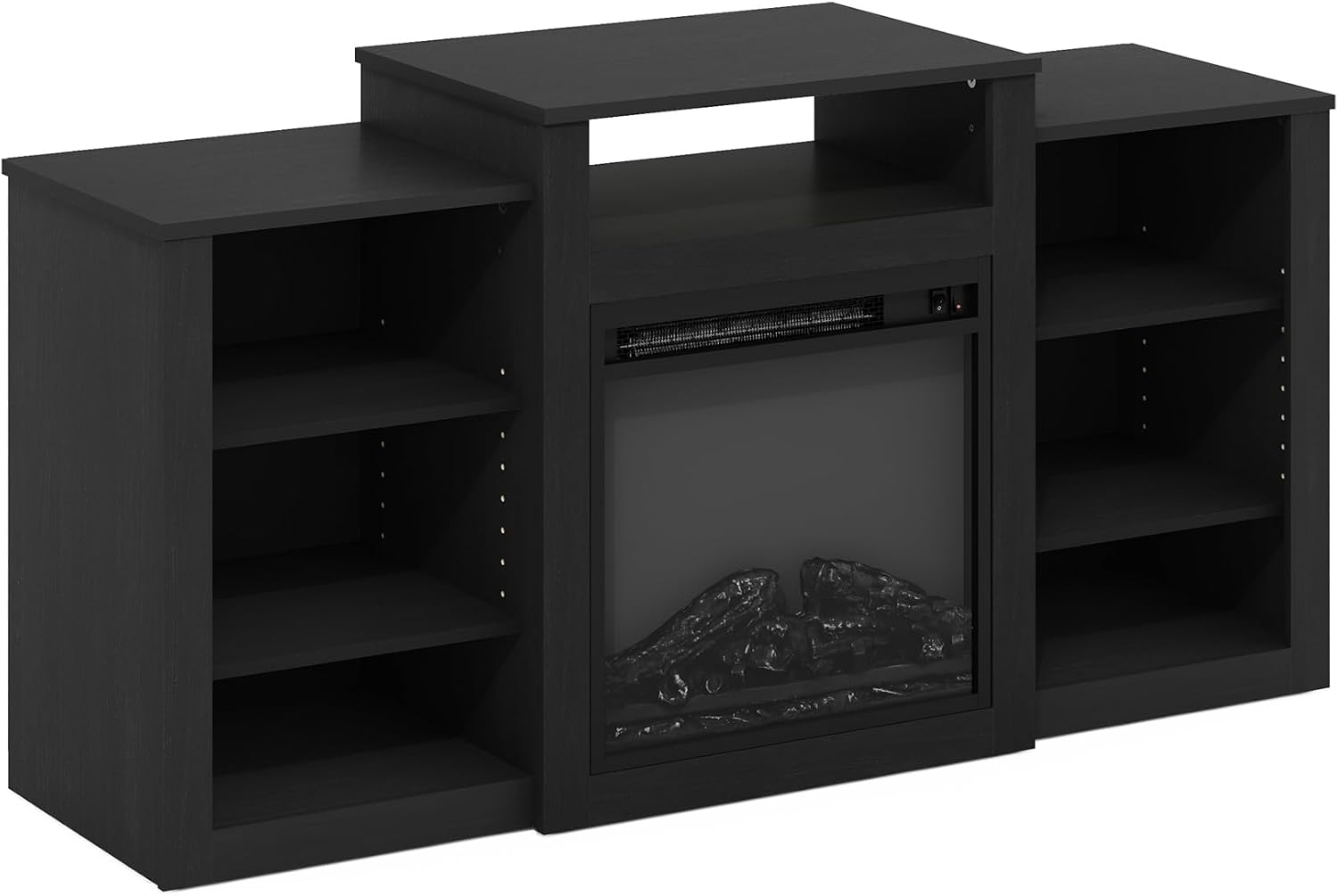 Furinno Jensen TV Stand with Fireplace, Entertainment Center, TV Console for TV up to 55 Inch with Fireplace, for Living Room, Bedroom, Dark Americano