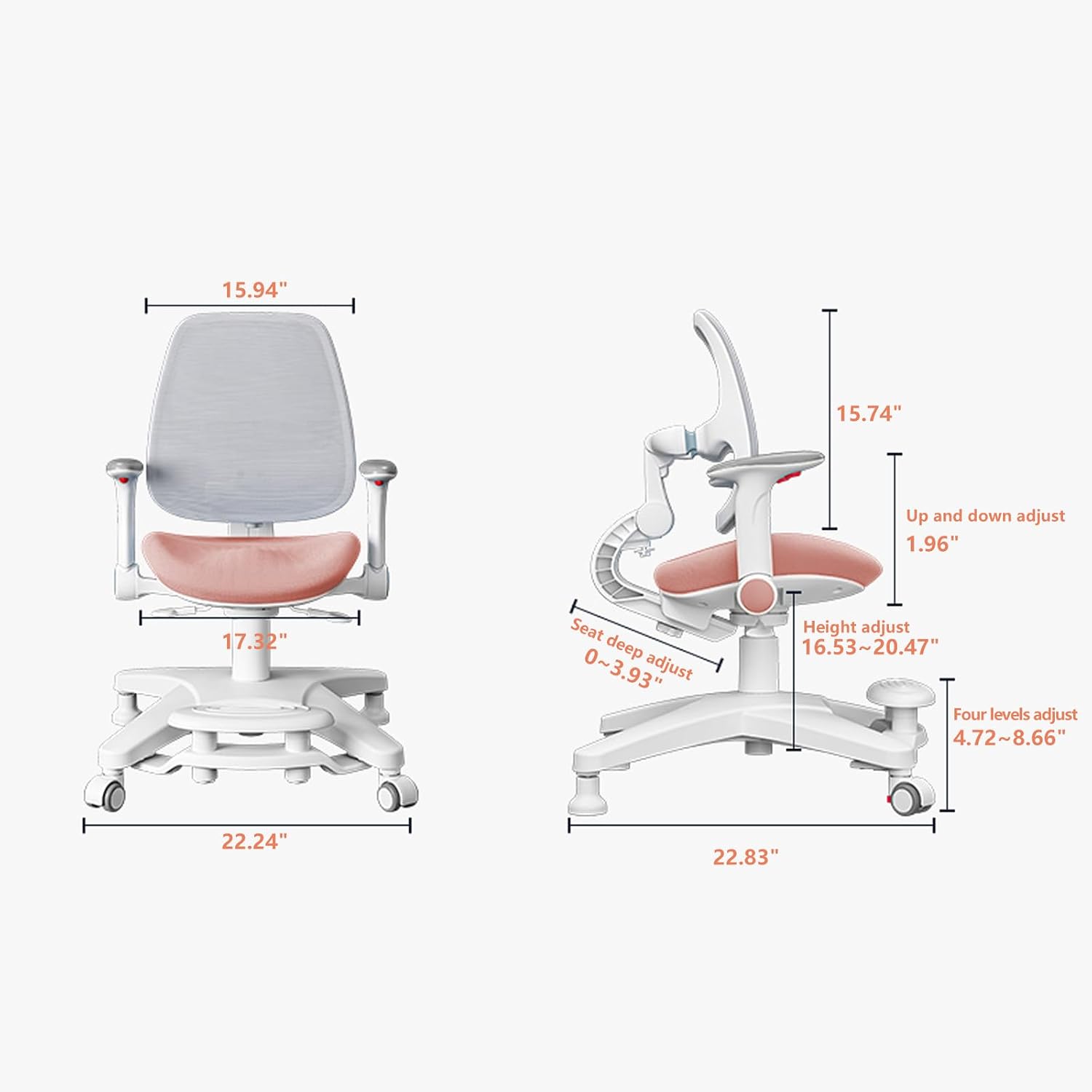 FCD Kids Desk and Chair Wood Adjustable Height Study Reading Drawing Desk Homework Station with Small Shelf, Tiltable Desktop and Pull Out Drawer