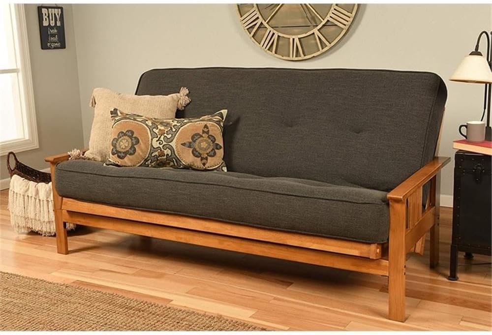 Pemberly Row 8' Full Size Spring Futon Mattress Replacement, Linen Sleeper Sofa Bed Mattress, Charcoal Gray-Frame Not Included