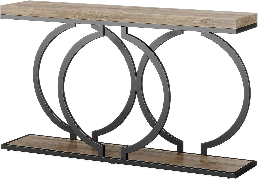 Tribesigns Console Table, 55-Inch Industrial Entryway Table with Geometric Metal Frame, Narrow Long Wood Accent Sofa Table for Living Room, Entrance, Hallway, Vintage Grey
