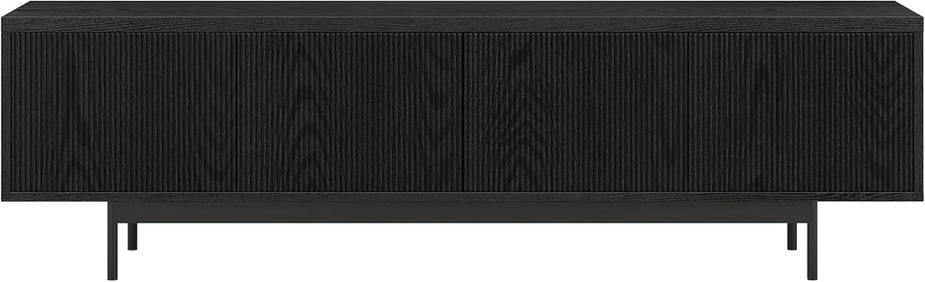 Henn&Hart Fluted TV Stand for TVs up to 75' with 2 Open-Concept Ribbed Storage Cabinets for Living Room, Family Room, or Office, Natural Black