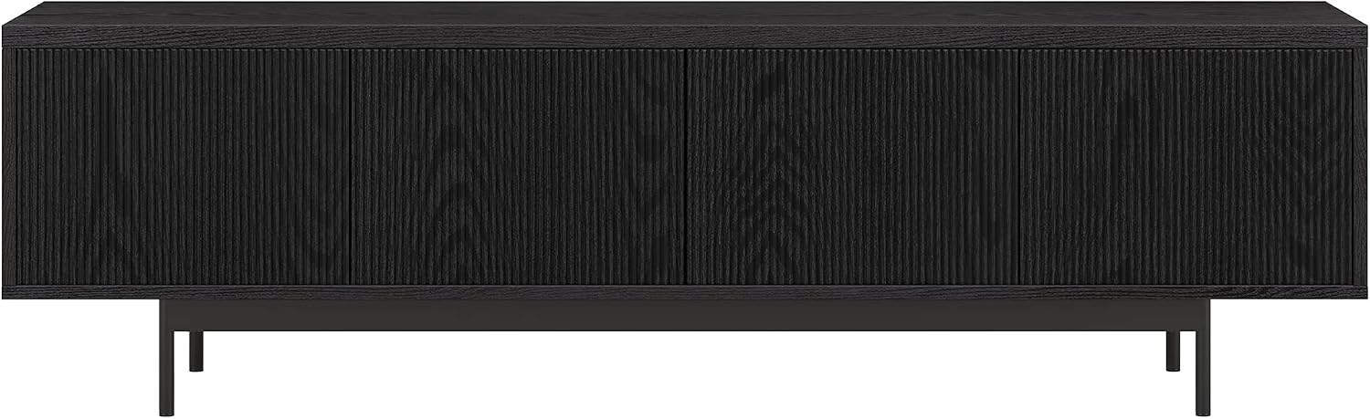 Henn&Hart Fluted TV Stand for TVs up to 75' with 2 Open-Concept Ribbed Storage Cabinets for Living Room, Family Room, or Office, Natural Black
