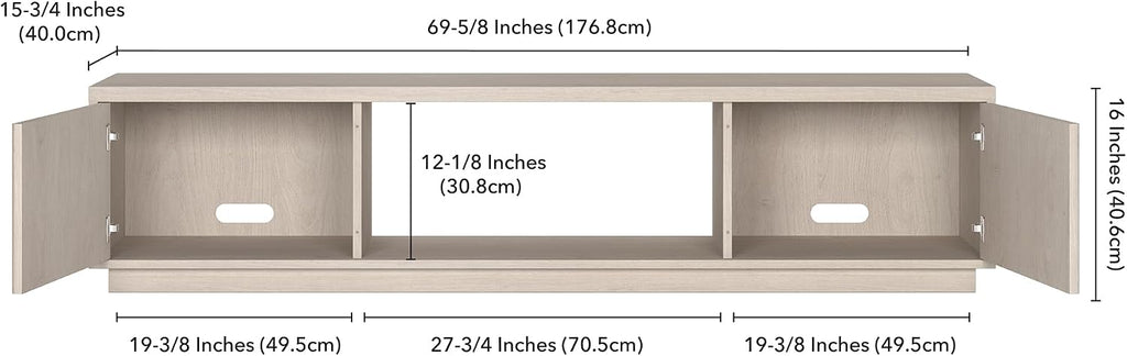 Henn&Hart Fluted TV Stand for TVs up to 78' with 2 Ribbed Side Storage Cabinets and Open Center Storage for Living Room, Family Room, or Office, Beech White