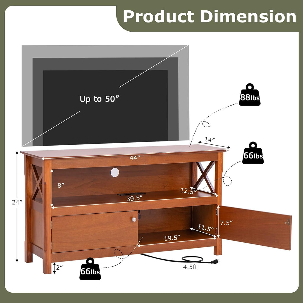 Tangkula Wooden TV Stand for TVs Up to 50 Inch, X Shape Console Storage Cabinet, Entertainment Center with 2 Doors & Shelf, Home Living Room Furniture, Farmhouse TV Storage Console (Coffee)