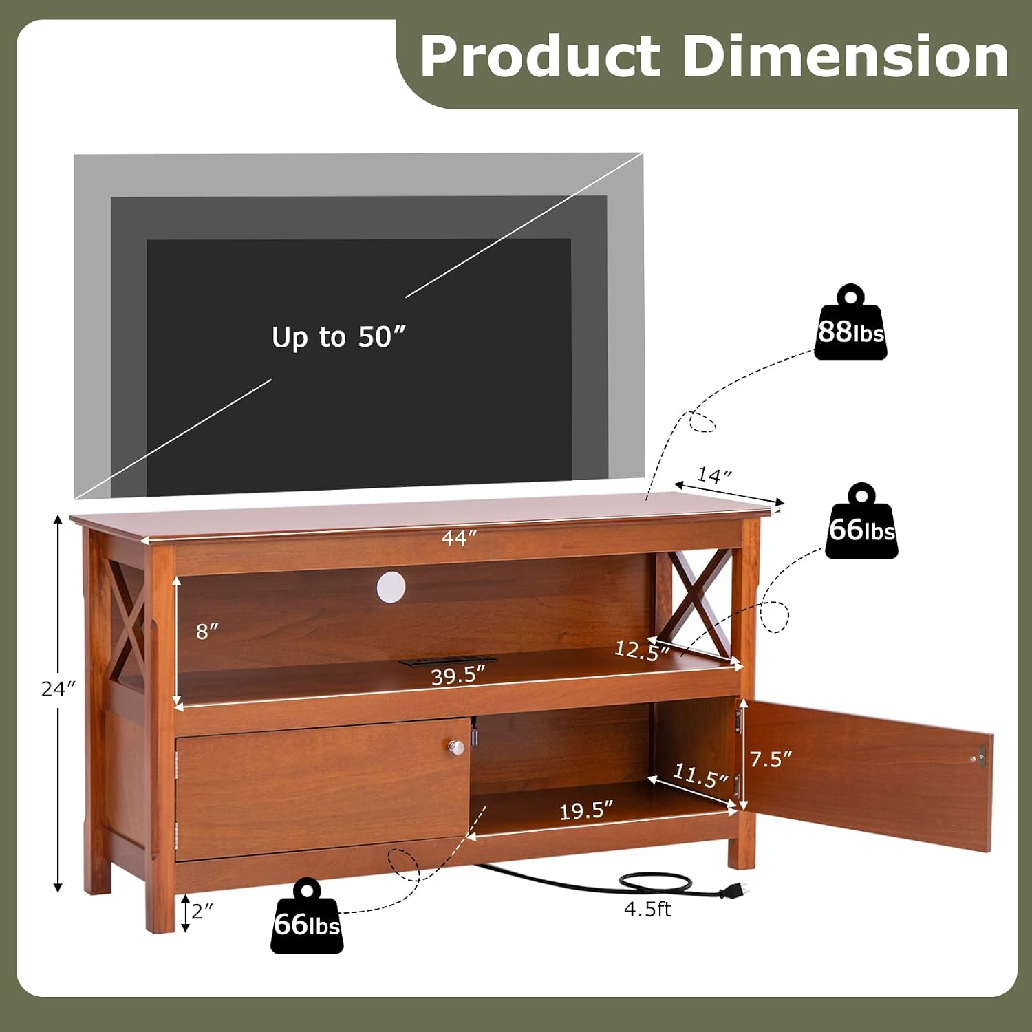 Tangkula Wooden TV Stand for TVs Up to 50 Inch, X Shape Console Storage Cabinet, Entertainment Center with 2 Doors & Shelf, Home Living Room Furniture, Farmhouse TV Storage Console (Coffee)