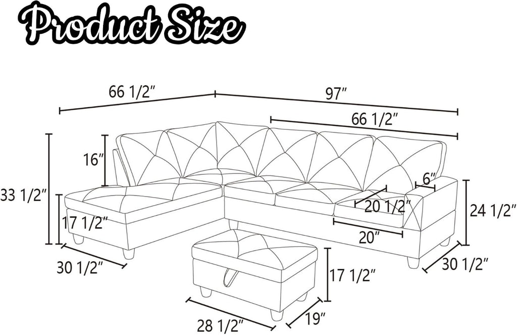 3-Piece L-Shaped Modular Leather Sofa – Convertible Sectional Couch with Movable Chaise & Storage Ottoman, Multi-Scene Use for Living Room, Apartment & Office, Dark Brown