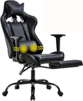 Ergonomic Gaming Chair for Adults, Adjustable High-Back Computer Desk Chair with Lumbar Support and Footrest, Leather Office Chair for Gaming, Big and Tall Comfy Gamer Chair (Black)