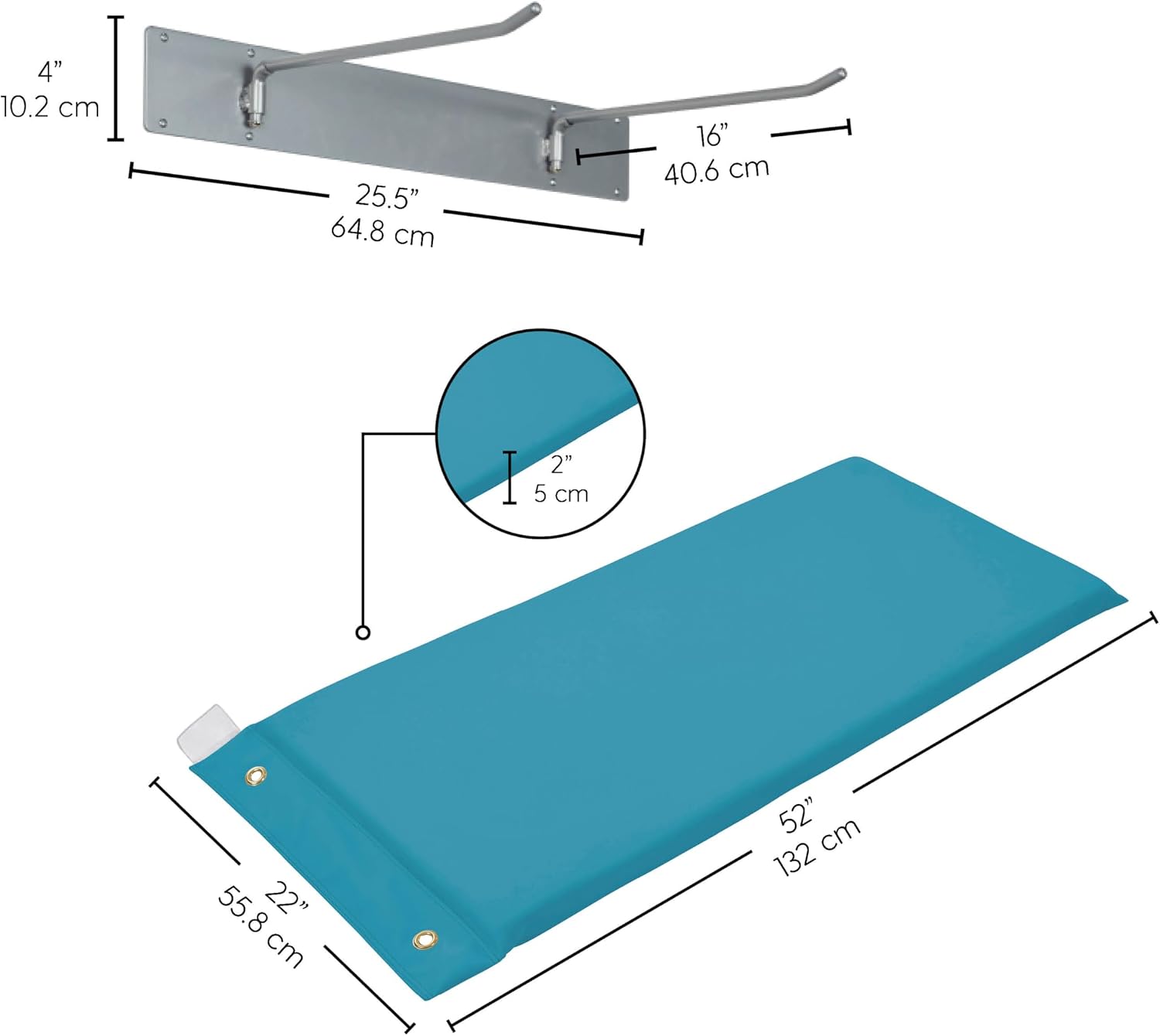 FDP Kid Hanging Rest Mat with Wall Mount Included Non-Folding 2' Thick Nap Mat with Non-Slip Bottom for Daycare, Preschool or Home (7-Piece Set) - Contemporary