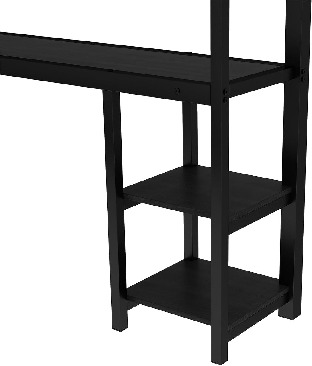 Bellemave Futon bunk Bed Twin XL Over Queen, Queen loft Bed with futon and Desk and Shelves, LED, USB, Black