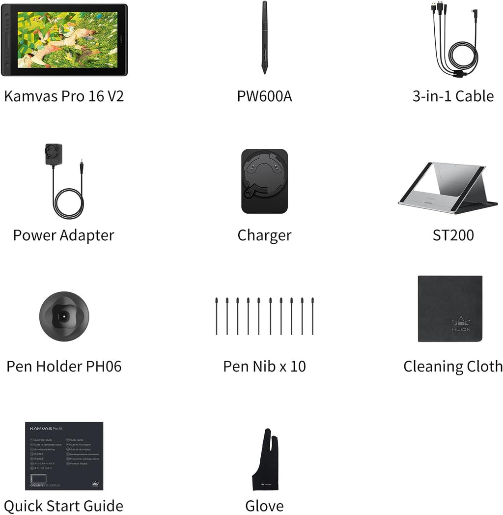 HUION Kamvas Pro 16 V2 Drawing Tablet with Screen 16K Levels PenTech 4.0 Battery-Free Pen, 15.6' Full-Laminated, Smart Touch Bar & 6 Keys Art Tablet Work with Windows, Mac and Linux