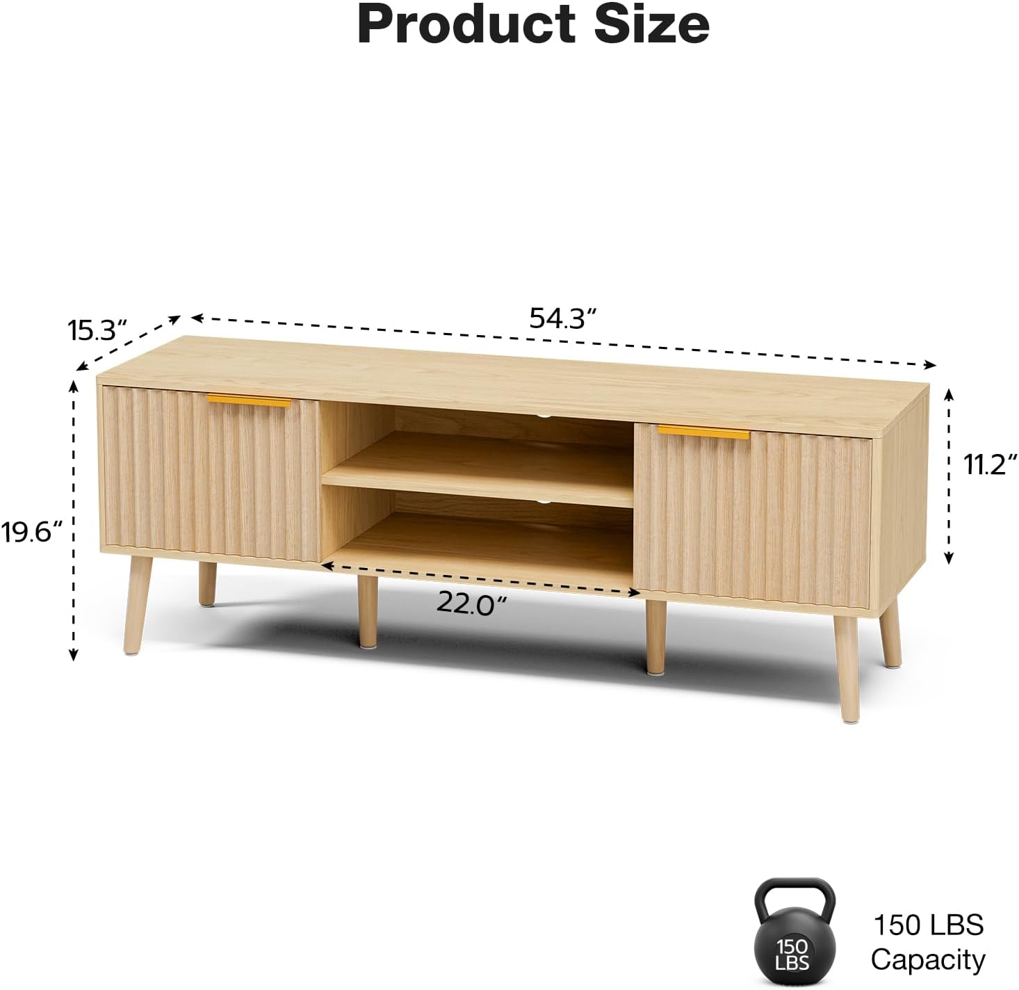 LCRBOL TV Stand for Living Room, Boho Entertainment Center for 55/60 inch TVs, Media Console with Fluted Door Cabinets and Open Shelves, for Bedroom, Oak