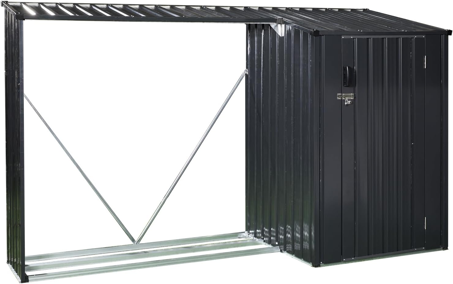JT 9 x 3 FT Metal Firewood Rack, Galvanised Steel Garden Log Storage Shed, Metal Firewood Shed Holder, Outdoor Log Rack for Backyard, Two-in-One, Black