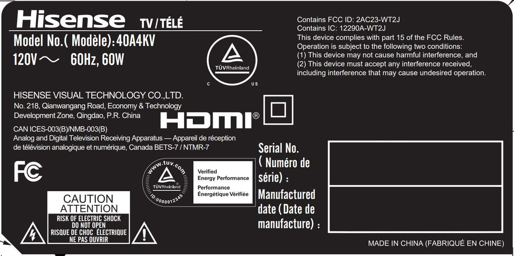HISENSE 40' Class A4 Series LED Full HD Smart Vidaa TV 40A4KV