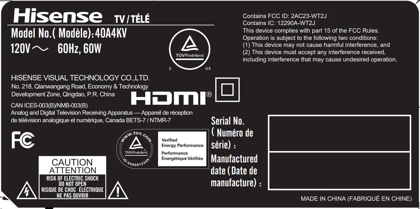 HISENSE 40' Class A4 Series LED Full HD Smart Vidaa TV 40A4KV