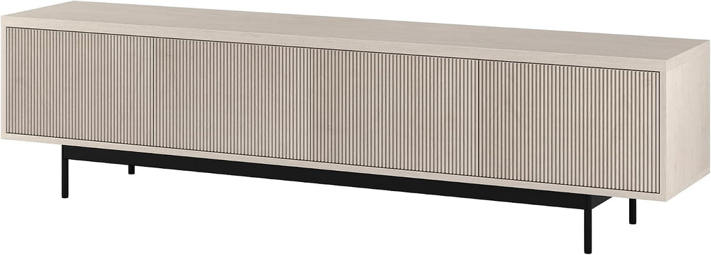 Henn&Hart Fluted TV Stand for TVs up to 85' with 2 Open-Concept Ribbed Storage Cabinets for Living Room, Family Room, or Office, Beech White